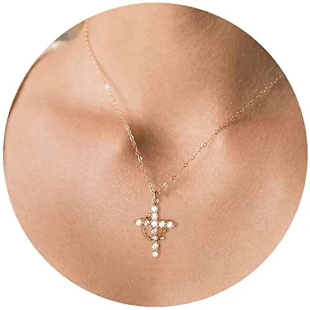 Collier couronne croisée rotative Rotatable Cross Crown Necklace