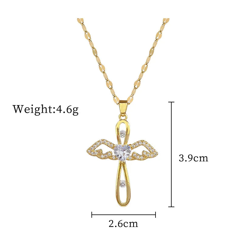 Collier pendentif croix en zircon de luxe brillant.