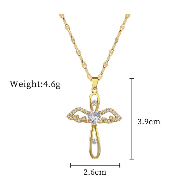 Collier pendentif croix en zircon de luxe brillant.