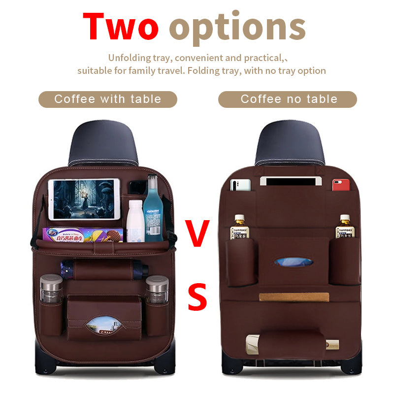 Sac de rangement pour siège arrière de voiture avec table pliable.