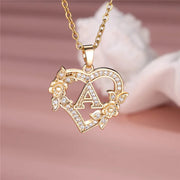 Collier pendentif cœur en forme de fleur avec lettres A-Z