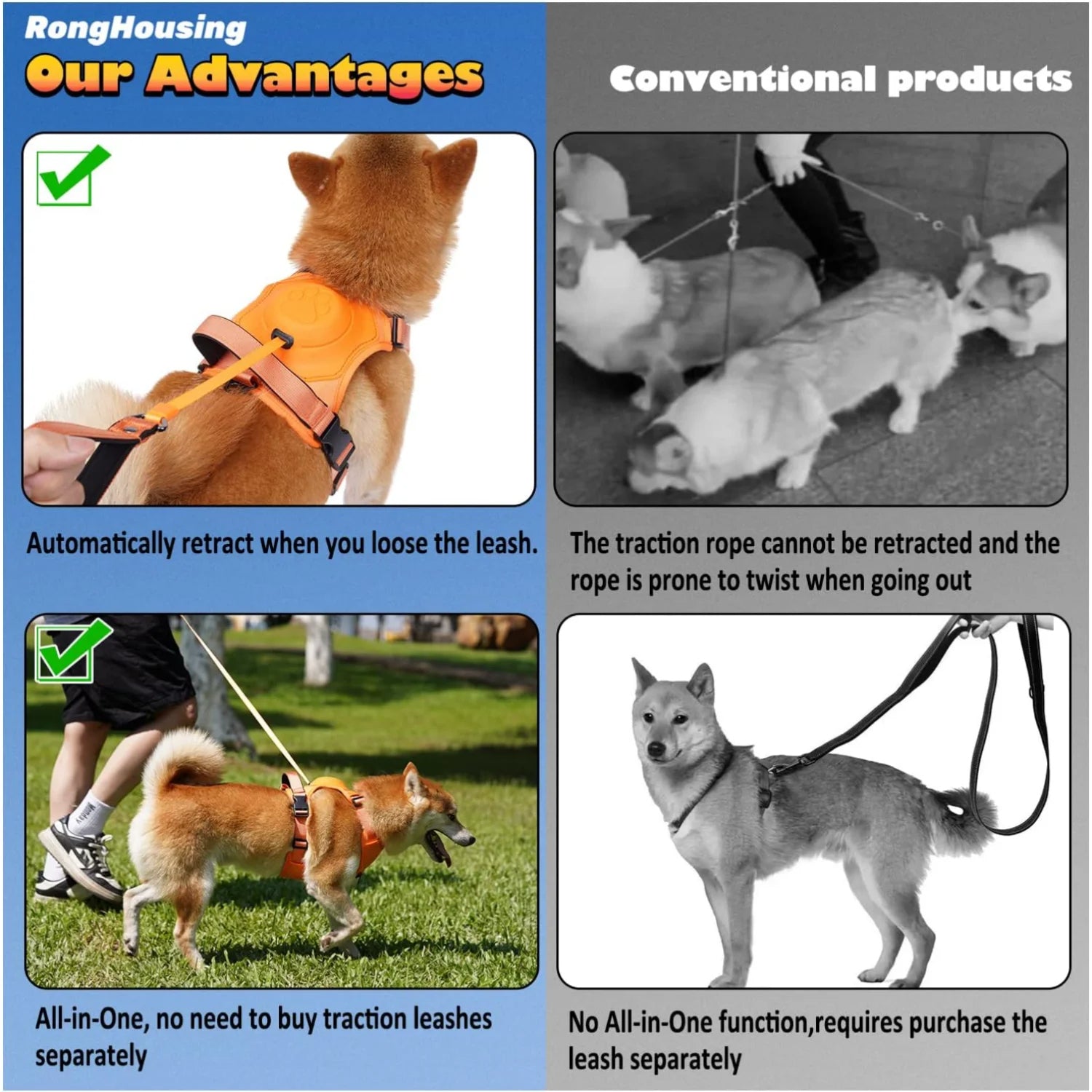 Kit harnais pour chien et laisse rétractable automatique