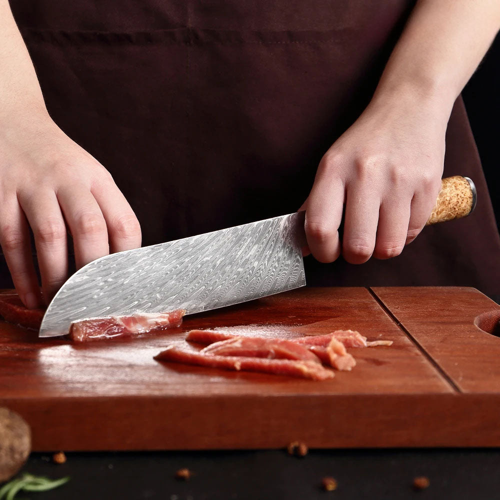 Couteau Santoku de chef 7 pouces en acier Damas VG10