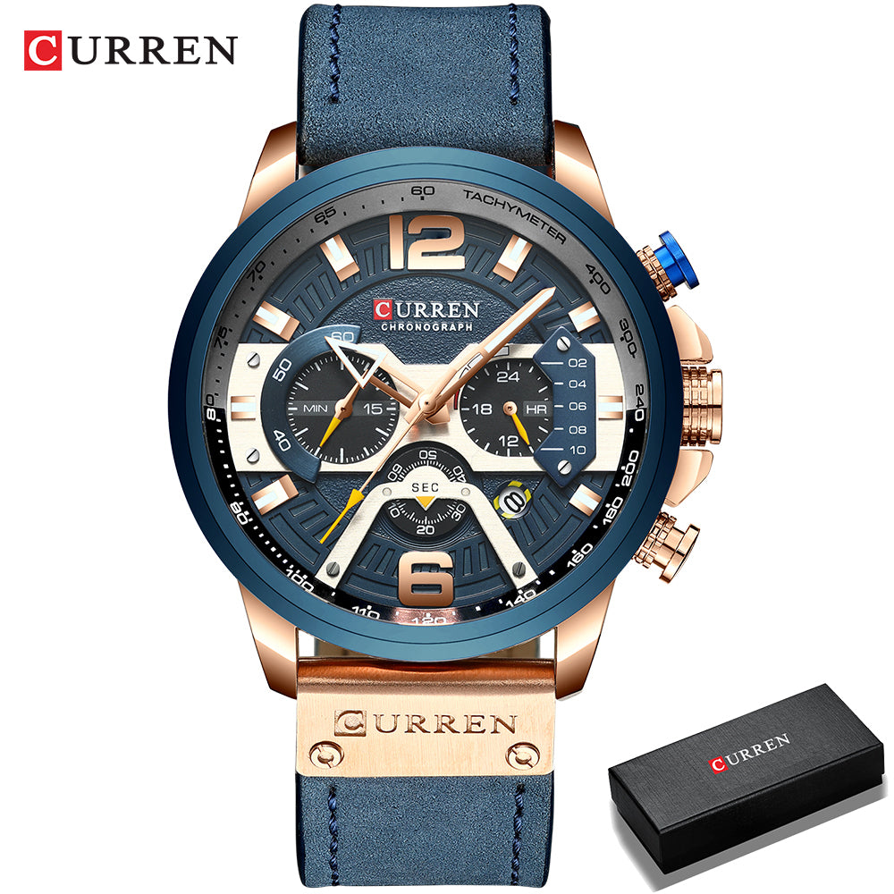 Montre homme Curren avec chronographe et boîte.