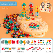 Boîte à outils de réparation pour enfants de 203 pièces, puzzle créatif en mosaïque