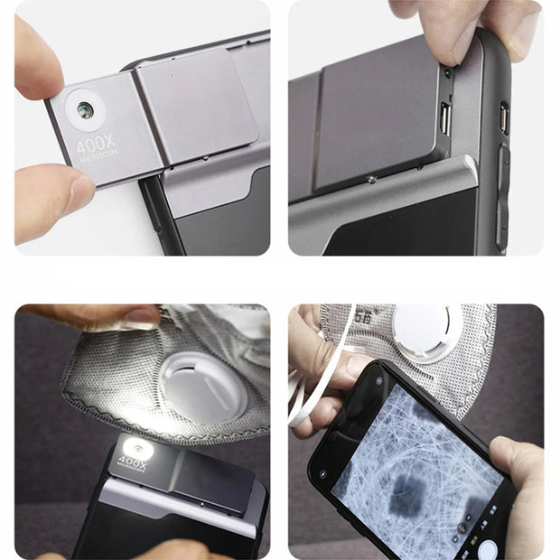 Microscope pour téléphone 400X avec lumière