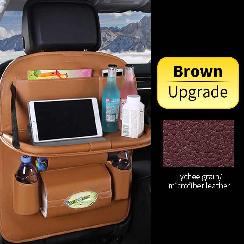 Sac de rangement pour siège arrière de voiture avec table pliable.