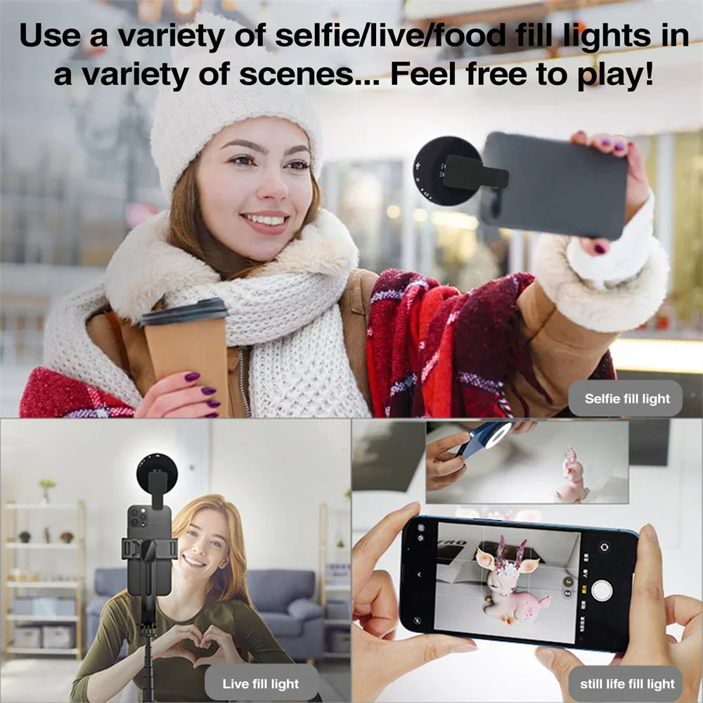 Anneau lumineux LED magnétique à clip pour smartphone.