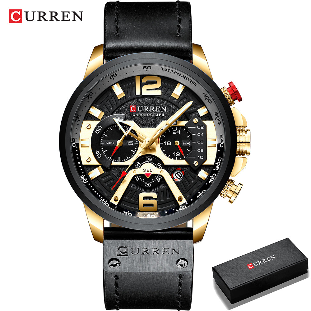 Montre homme Curren avec chronographe et boîte.