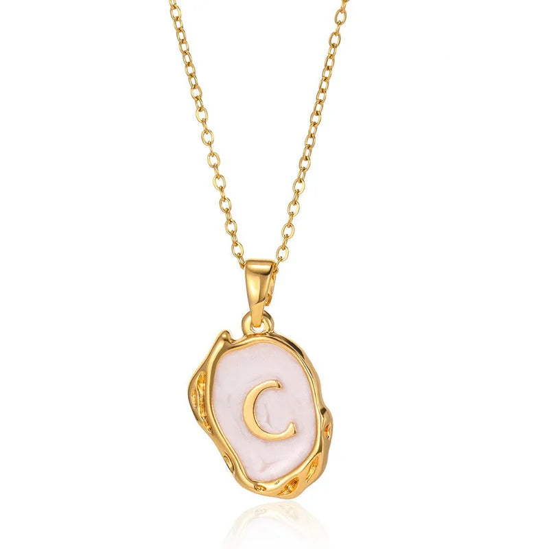 Collier pendentif en acier inoxydable plaqué or avec alphabet A-Z