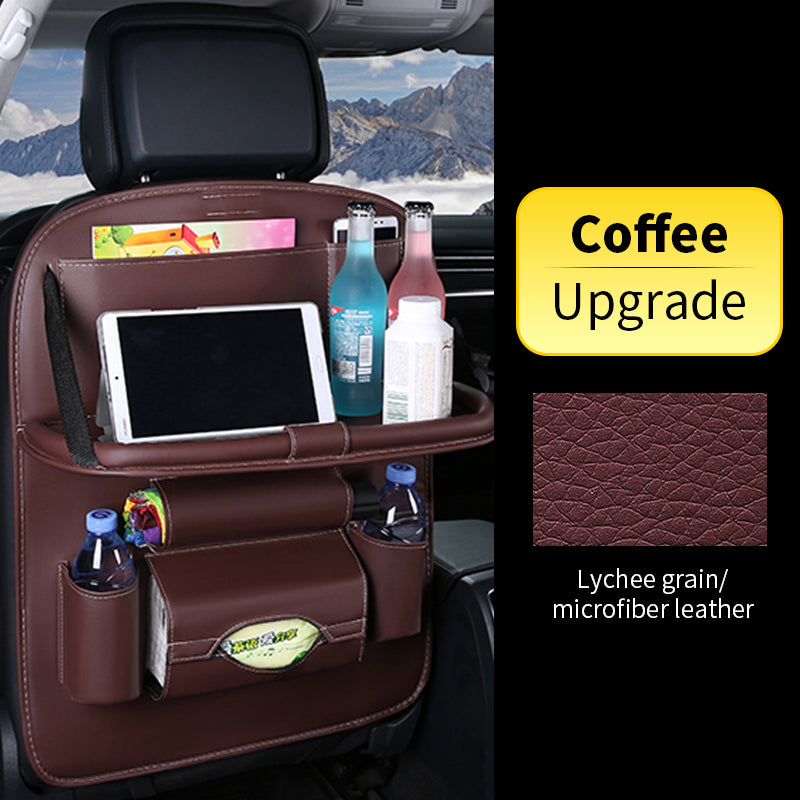 Sac de rangement pour siège arrière de voiture avec table pliable.