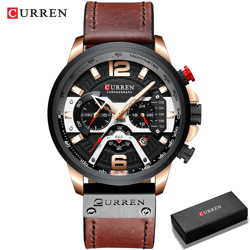 Montre homme Curren avec chronographe et boîte.