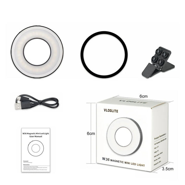 Anneau lumineux LED magnétique à clip pour smartphone.