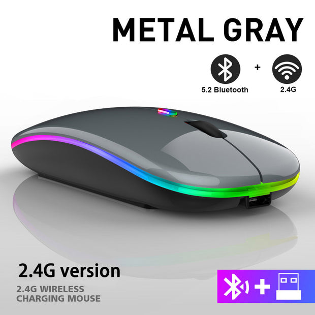 Souris sans fil 2,4 GHz rechargeable Bluetooth RVB.